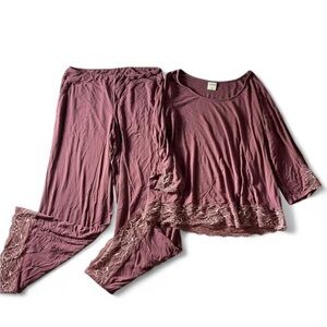 Soma Pajama Set Lace Trim Long Sleeve Top Pants Loungewear Medium